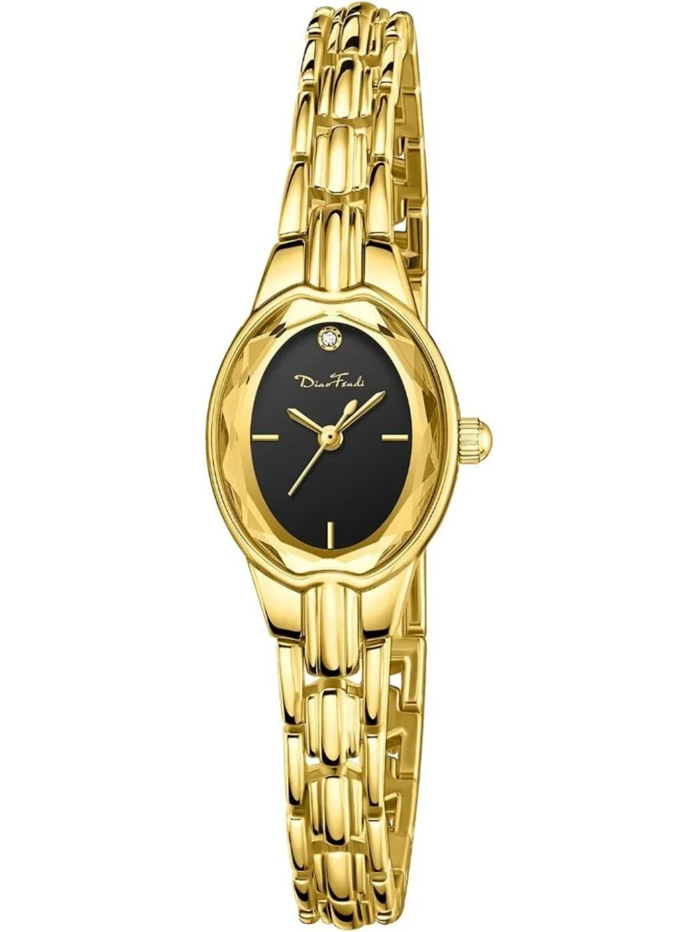 Women's Gold Shell-Black Easy Read Ladies Quartz Small Vintage Bracelet Watch